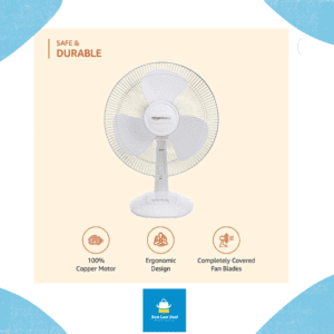 Amazon Basics High Speed Table Fan for Cooling with Automatic Oscillation (400 mm, 55W, White)
